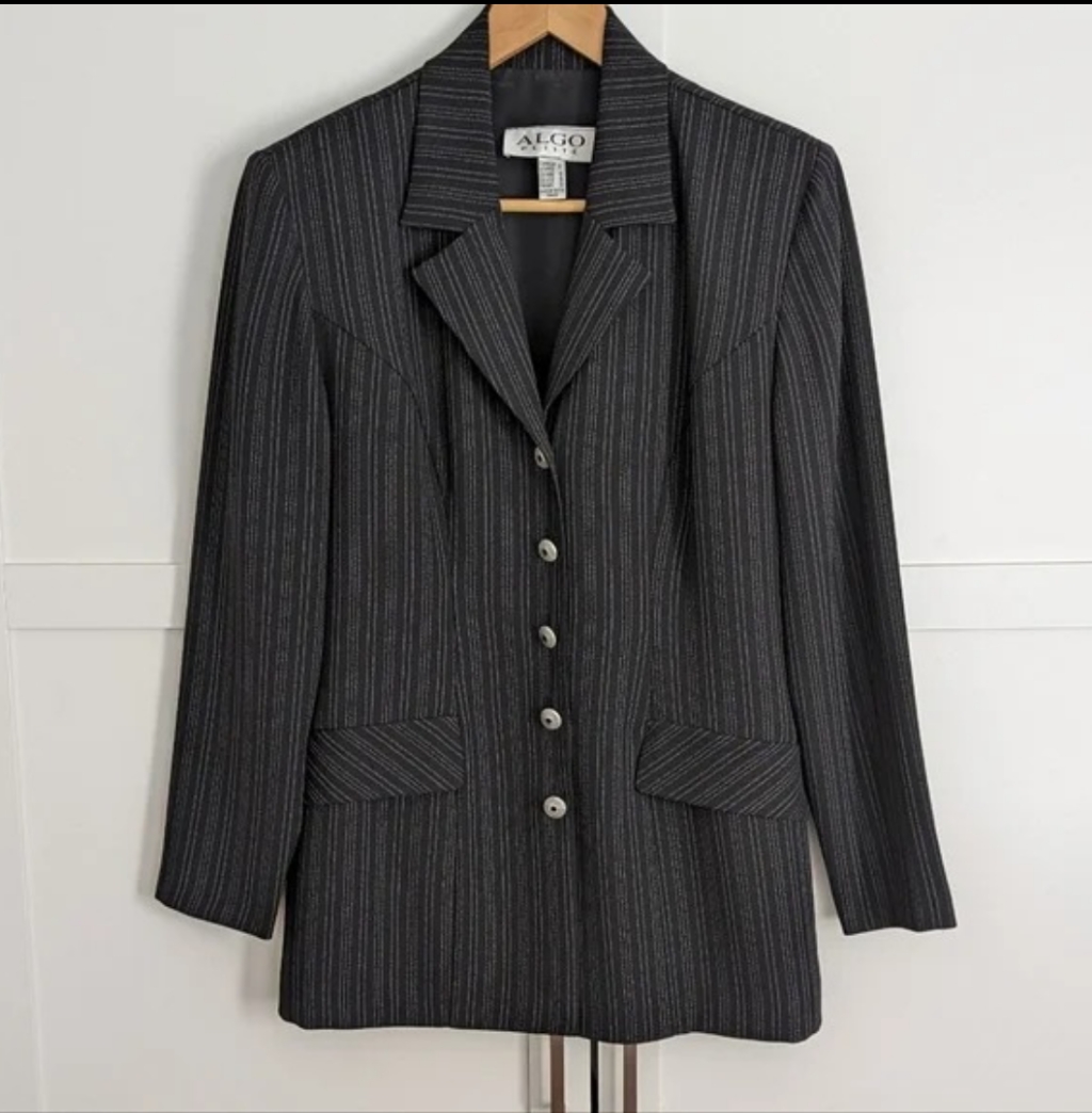 Algo Petites Women's Black With Silver Metallic Blazer